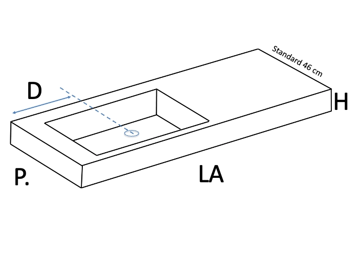 Plan vasque Design, fabrication sur mesure, Largeur 60 à 20 cm x Profondeur 40 à 60 cm, résine minérale ACRYSTONE® SOLID-SURFACE Finition lisse blanc mate, Livraison Offerte et Rapide.